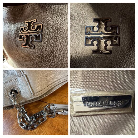 ๐ Tory Burch Britten Grey Leather Tote + Matching Wallet - Picture 11 of 16